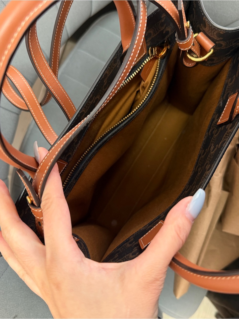 Celine Medium Vertical Cabas Triomphe Canvas Tote w/ Strap - Picture 5 of 7